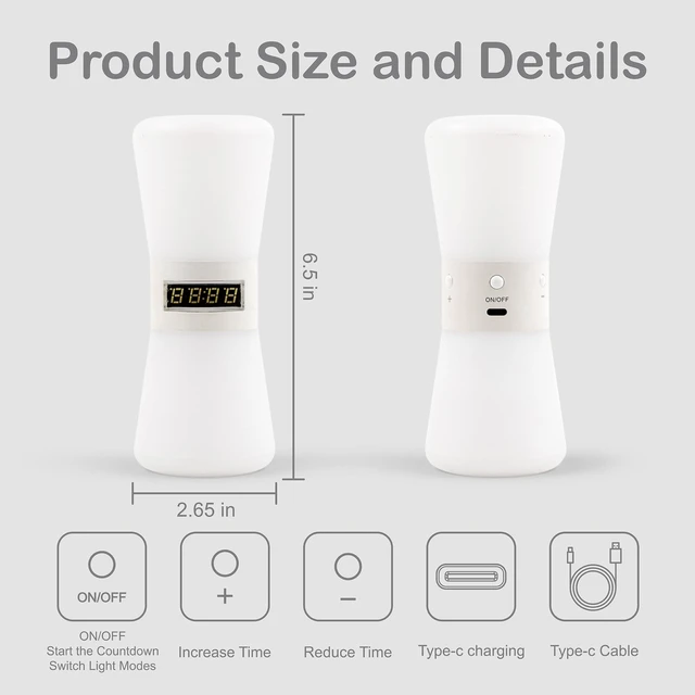 Alt view image 5 of 7 - Rechargeable Digital Hourglass, LED Visual Timers, 1-99 Mins | Adjustable Countdown Timer with Warm White Flowing Light, Portable Electronic Hourglass for Teens, Adults, School, Home