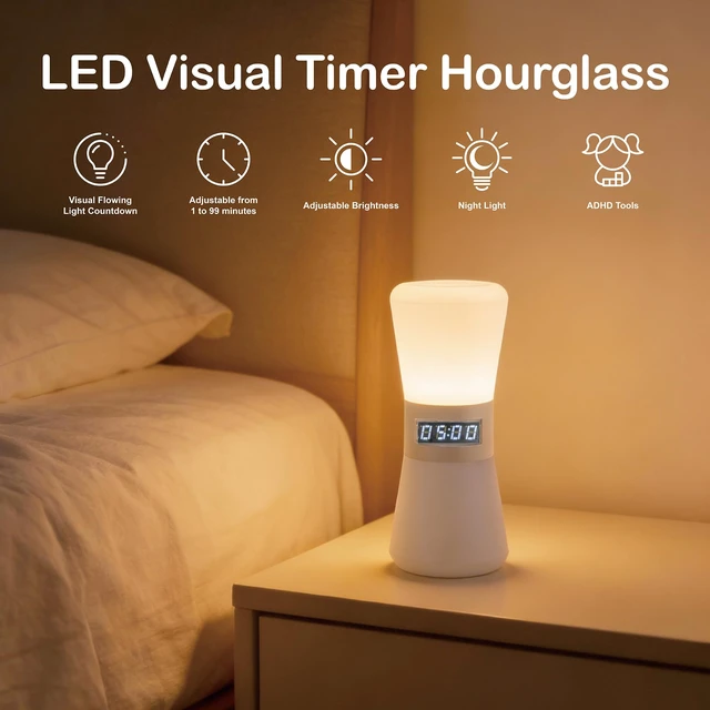 Alt view image 4 of 7 - Rechargeable Digital Hourglass, LED Visual Timers, 1-99 Mins | Adjustable Countdown Timer with Warm White Flowing Light, Portable Electronic Hourglass for Teens, Adults, School, Home