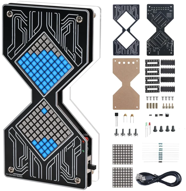 Main image of Electronic Hourglass Soldering Prpject Kit, 1-99 Minute Countdown Timer | Circuit Project with LED Flowing Sand Effect, STEM Electronics Learning Kit for Teens, School, Class Group Activity, Makers