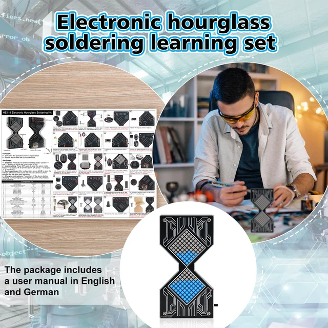 Alt view image 2 of 4 - Electronic Hourglass Soldering Prpject Kit, 1-99 Minute Countdown Timer | Circuit Project with LED Flowing Sand Effect, STEM Electronics Learning Kit for Teens, School, Class Group Activity, Makers