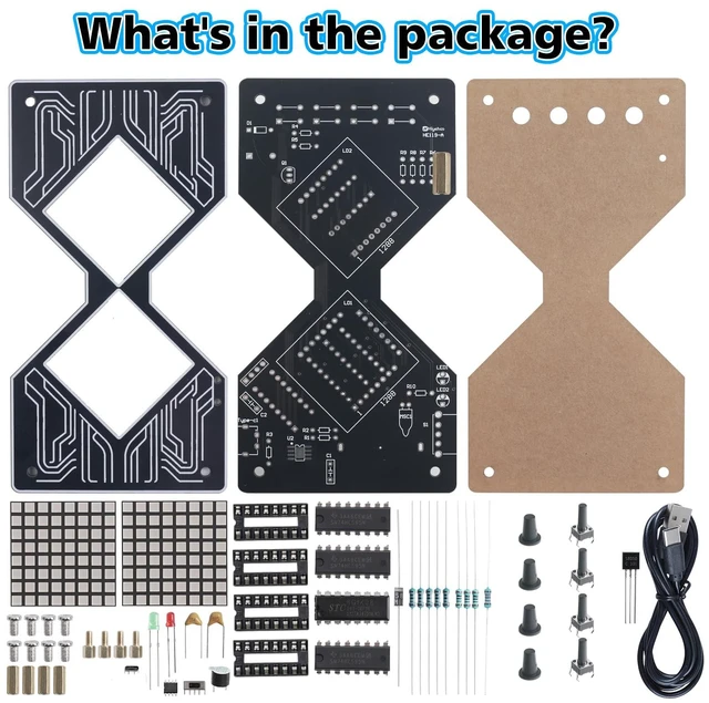 Alt view image 3 of 4 - Electronic Hourglass Soldering Prpject Kit, 1-99 Minute Countdown Timer | Circuit Project with LED Flowing Sand Effect, STEM Electronics Learning Kit for Teens, School, Class Group Activity, Makers