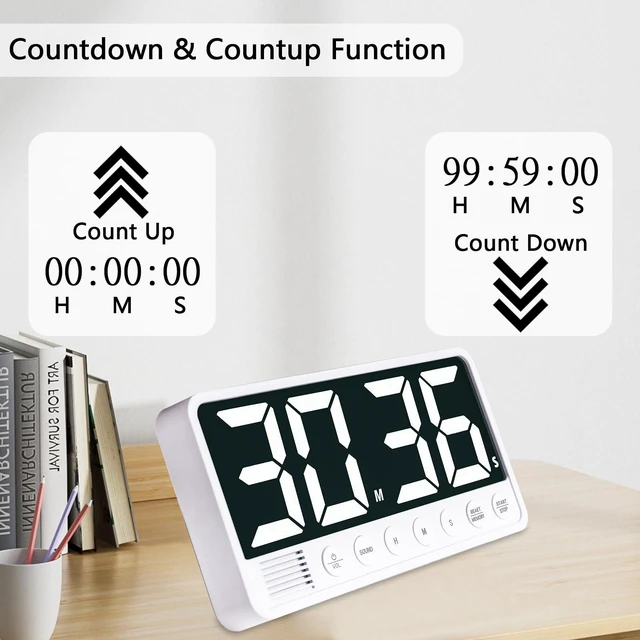 Alt view image 4 of 7 - Digital Kitchen Timer - 7.1 Extra Large Display LED Countdown Timer | Rechargeable Magnetic Back, 6 Alarms 4 Levels Volume, 3Memory Presets, Max 99Hrs, On/Off, Automatic Off for Classroom Kitchen
