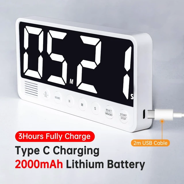 Alt view image 6 of 7 - Digital Kitchen Timer - 7.1 Extra Large Display LED Countdown Timer | Rechargeable Magnetic Back, 6 Alarms 4 Levels Volume, 3Memory Presets, Max 99Hrs, On/Off, Automatic Off for Classroom Kitchen