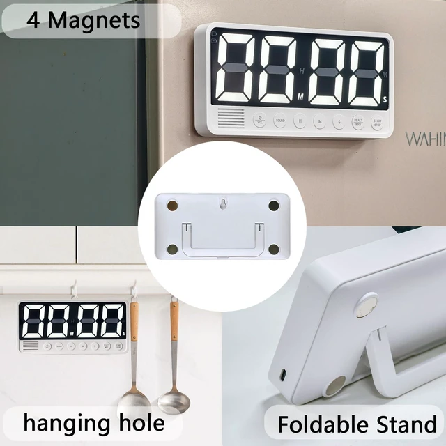 Alt view image 7 of 7 - Digital Kitchen Timer - 7.1 Extra Large Display LED Countdown Timer | Rechargeable Magnetic Back, 6 Alarms 4 Levels Volume, 3Memory Presets, Max 99Hrs, On/Off, Automatic Off for Classroom Kitchen