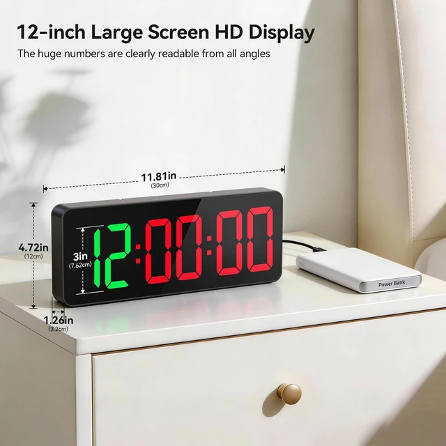 Alt view image 2 of 7 - Gym Timer Clock Large Display, 12" LED Exercise Workout Interval Timer with Remote for Boxing Tabata/FGB/EMOM,Countdown/Up,Stopwatch Clock for Sports,Home Gym,Yoga,Garage,Office,Classroom