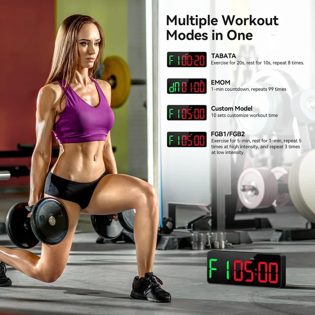 Alt view image 3 of 7 - Gym Timer Clock Large Display, 12" LED Exercise Workout Interval Timer with Remote for Boxing Tabata/FGB/EMOM,Countdown/Up,Stopwatch Clock for Sports,Home Gym,Yoga,Garage,Office,Classroom