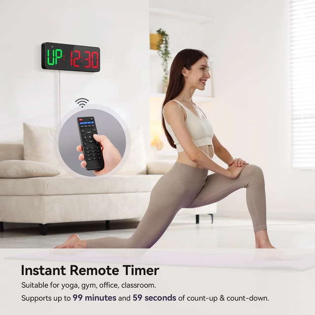 Alt view image 5 of 7 - Gym Timer Clock Large Display, 12" LED Exercise Workout Interval Timer with Remote for Boxing Tabata/FGB/EMOM,Countdown/Up,Stopwatch Clock for Sports,Home Gym,Yoga,Garage,Office,Classroom