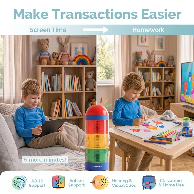 Alt view image 5 of 7 - Visual Timer for Kids, Stoplight Timer for Classroom Toddlers | Color Alerts, Memory Function, Build Time Awareness ,5 Volume Levels, Mute, Pause, ADHD, Autistim
