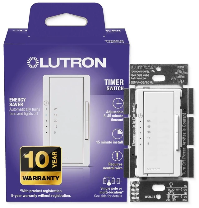Main image of Maestro Countdown Timer Switch for Fans and Lights, 3A Fan/150W LED, Single-Pole/Multi-Location, White (MA-T51MNBG-WH)