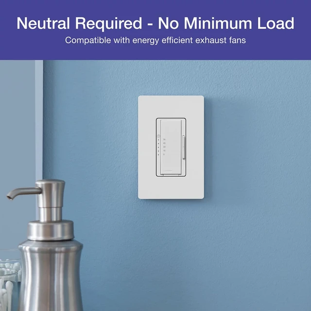 Alt view image 5 of 7 - Maestro Countdown Timer Switch for Fans and Lights, 3A Fan/150W LED, Single-Pole/Multi-Location, White (MA-T51MNBG-WH)