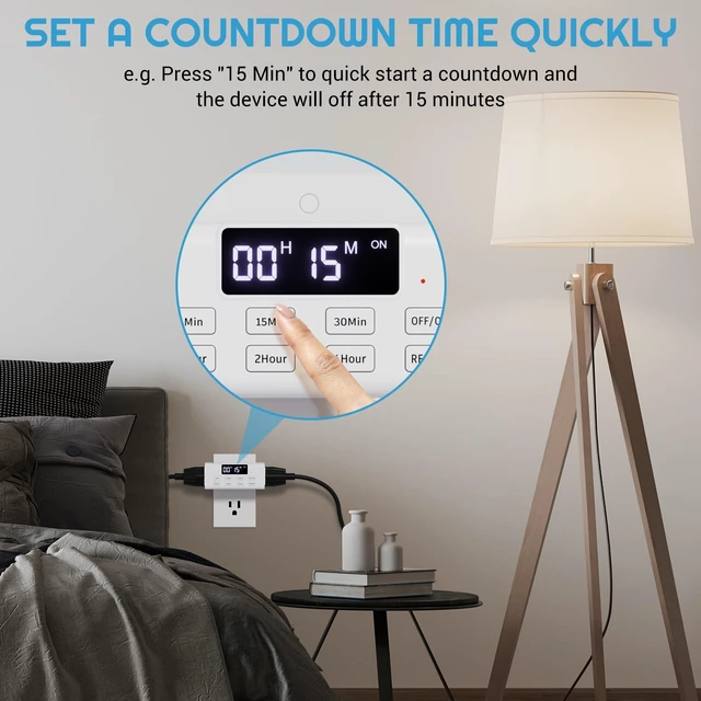 Alt view image 4 of 7 - 2-Pack Countdown Timer Outlet, Digital Dual Plug with Large LCD | Up to 99 Hours, Repeat Function & Auto Shut Off, Electric Timers for Charger, Lights, Vacation Security & Home Appliances