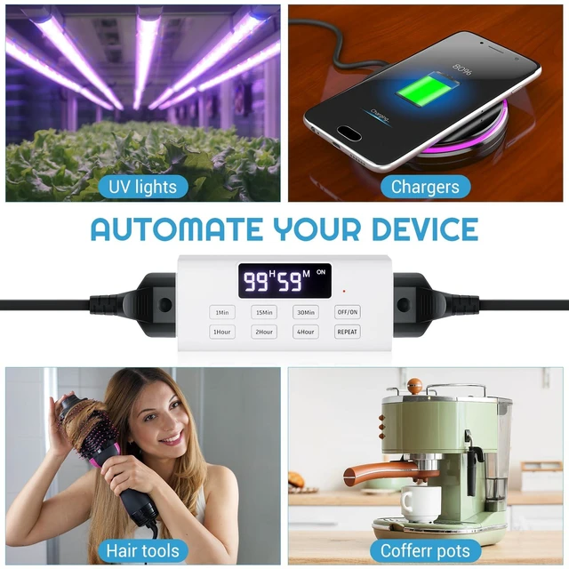 Alt view image 7 of 7 - 2-Pack Countdown Timer Outlet, Digital Dual Plug with Large LCD | Up to 99 Hours, Repeat Function & Auto Shut Off, Electric Timers for Charger, Lights, Vacation Security & Home Appliances