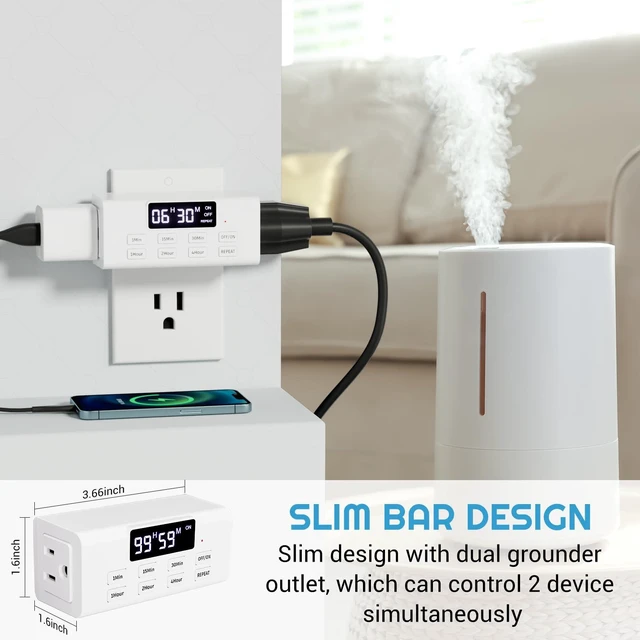 Alt view image 5 of 7 - 2-Pack Countdown Timer Outlet, Digital Dual Plug with Large LCD | Up to 99 Hours, Repeat Function & Auto Shut Off, Electric Timers for Charger, Lights, Vacation Security & Home Appliances