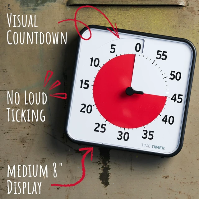 Alt view image 2 of 7 - 8 inch Visual Timer - 60 Minute Kids Desk Countdown Clock with Dry Erase Activity Card, Also Magnetic - for Kids Classroom, Homeschooling Study Tool, Task Reminder, Home and Kitchen Timer
