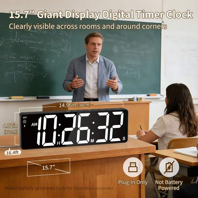 Alt view image 2 of 7 - 15.7" Digital Wall Timer, 99H Countdown & Count Up with Remote Control | 18 Colors RGB Wall Clock Timer with Extra Large LED Display for Office, Home Decor, Kitchen, Living Room, Gym, Classroom