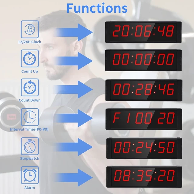 Alt view image 3 of 6 - Large Stopwatch with Start/Stop Button, LED Digital Timer with Remote, Countdown Clock with Buzzer, Gym Clock for Home Gym, Interval Timer for Workout