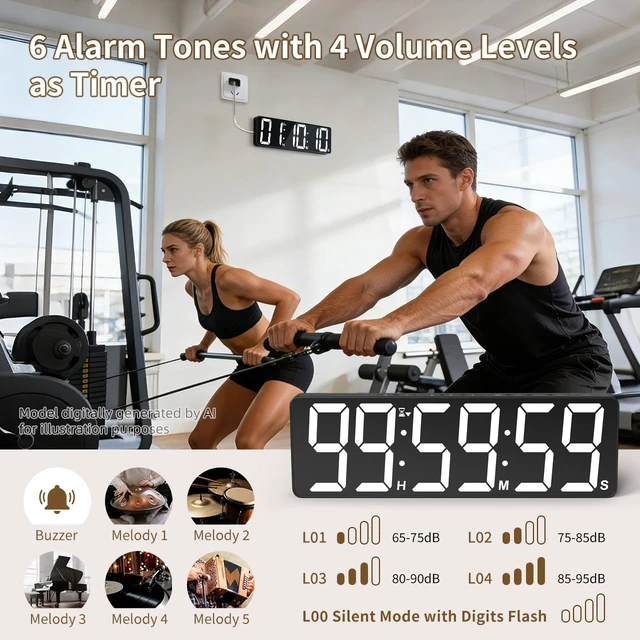 Alt view image 5 of 7 - 15.7" Digital Wall Timer, 99H Countdown & Count Up with Remote Control | 18 Colors RGB Wall Clock Timer with Extra Large LED Display for Office, Home Decor, Kitchen, Living Room, Gym, Classroom