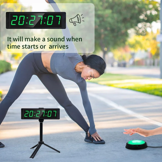 Alt view image 3 of 6 - Gym Timer Clock for Home Gym, Fitness Timer with Stopwatch Button, Large Digital Stopwatch Countdown Clock, 12/24H Digital Wall Clock, with Stand