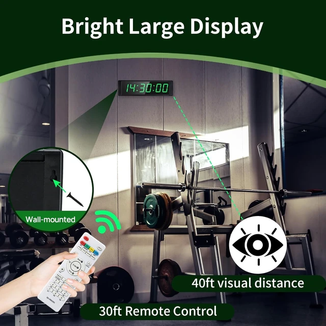 Alt view image 4 of 6 - Gym Timer Clock for Home Gym, Fitness Timer with Stopwatch Button, Large Digital Stopwatch Countdown Clock, 12/24H Digital Wall Clock, with Stand