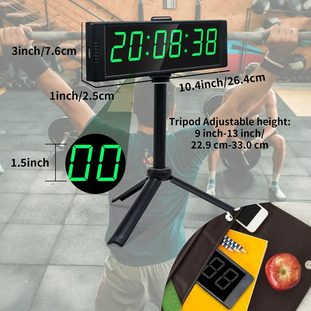 Alt view image 5 of 6 - Gym Timer Clock for Home Gym, Fitness Timer with Stopwatch Button, Large Digital Stopwatch Countdown Clock, 12/24H Digital Wall Clock, with Stand