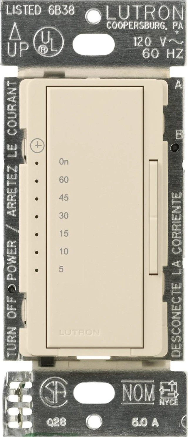 Main image of Maestro Countdown Timer Switch for Fans and Lights, Timer Switch for Lights, 3A/150-Watt LED Bulbs, Single-Pole/Multi-Location, MA-T51MN-LA, Almond