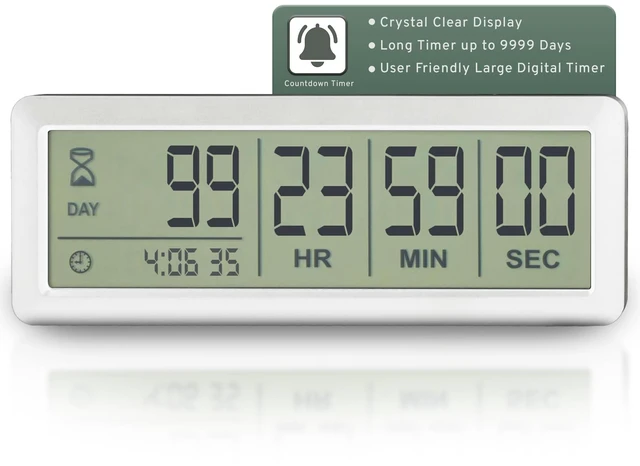 Main image of Large LCD Digital Countdown Timer - Up to 999 Days Big Display Count Down Clock for Retirement, Wedding, Birthday, Holiday & All Events (White)