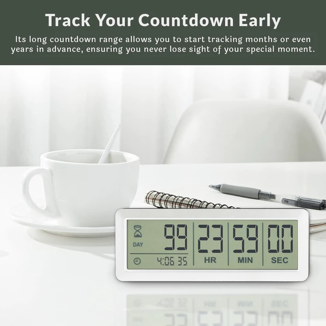 Alt view image 5 of 6 - Large LCD Digital Countdown Timer - Up to 999 Days Big Display Count Down Clock for Retirement, Wedding, Birthday, Holiday & All Events (White)