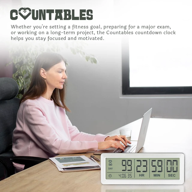Alt view image 6 of 6 - Large LCD Digital Countdown Timer - Up to 999 Days Big Display Count Down Clock for Retirement, Wedding, Birthday, Holiday & All Events (White)