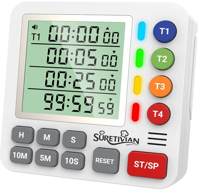 Main image of Digital Kitchen Timer with 4 Channel, Loud Alarm and Silent Mode | Magnetic Cooking Timer with Count Up & Countdown for Kids and Seniors, Large Display to Read, Auto Memory, Battery Included