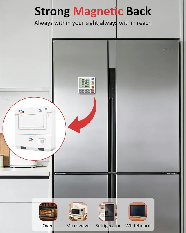 Alt view image 4 of 7 - Digital Kitchen Timer with 4 Channel, Loud Alarm and Silent Mode | Magnetic Cooking Timer with Count Up & Countdown for Kids and Seniors, Large Display to Read, Auto Memory, Battery Included