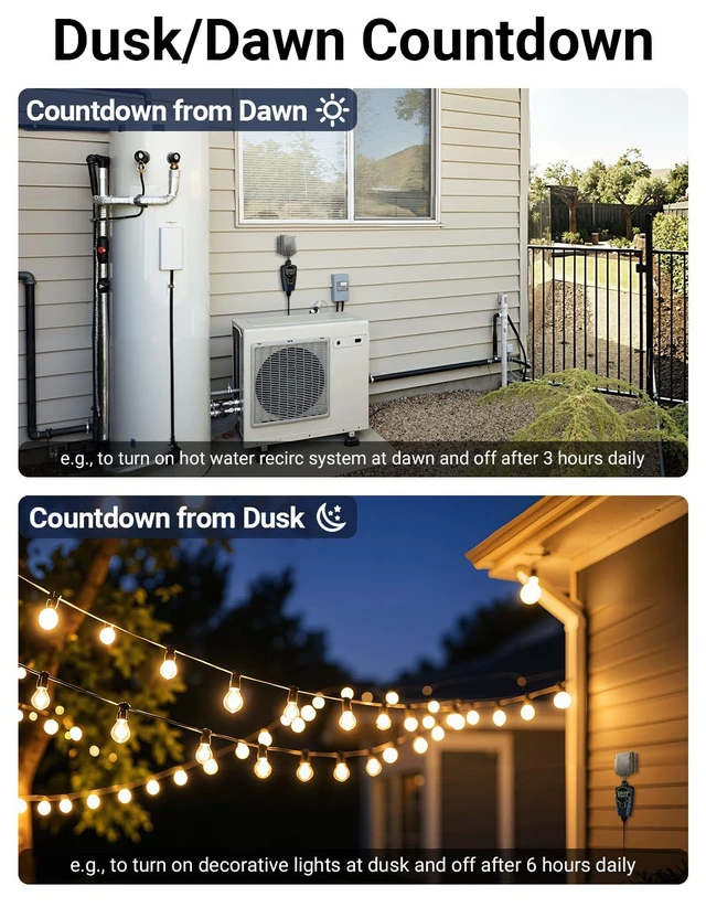 Alt view image 5 of 7 - 1 s to 999 h Interval, Short/Long On-Off Repeat Cycle Timer Plug Outlet with Countdown and Light Sensor, Waterproof for Outdoor,15A 1HP