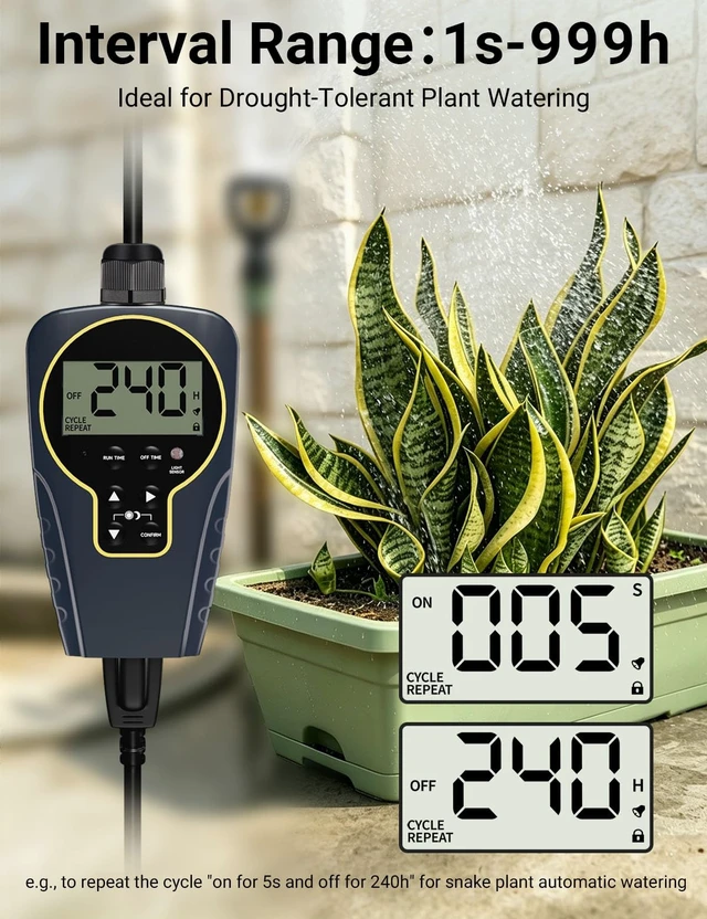 Alt view image 2 of 7 - 1 s to 999 h Interval, Short/Long On-Off Repeat Cycle Timer Plug Outlet with Countdown and Light Sensor, Waterproof for Outdoor,15A 1HP