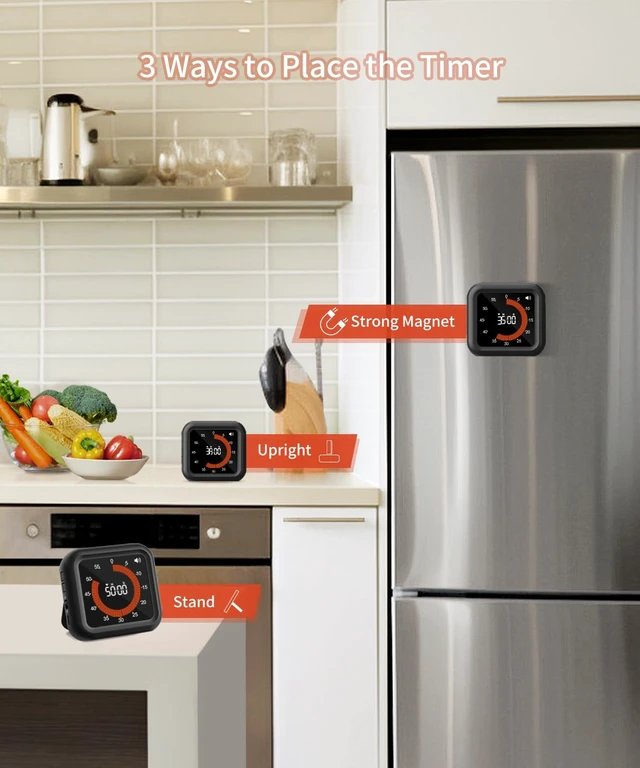 Alt view image 7 of 7 - Digital Magnetic Visual Kitchen Timer, Up to 11H 59M Countdown & Count Up | USB-C Rechargeable, Large VA Display, Adjustable Volume and Brightness, Memory Recall Function for Kitchen, Classroom, Study