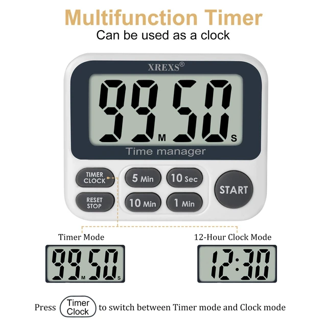 Alt view image 2 of 6 - Digital Kitchen Timer, Magnetic Countdown Up Cooking Timer | with Large LCD Display, Adjustable Volume, Loud Alarm & Strong Magnet for Teachers (Batteries Included)