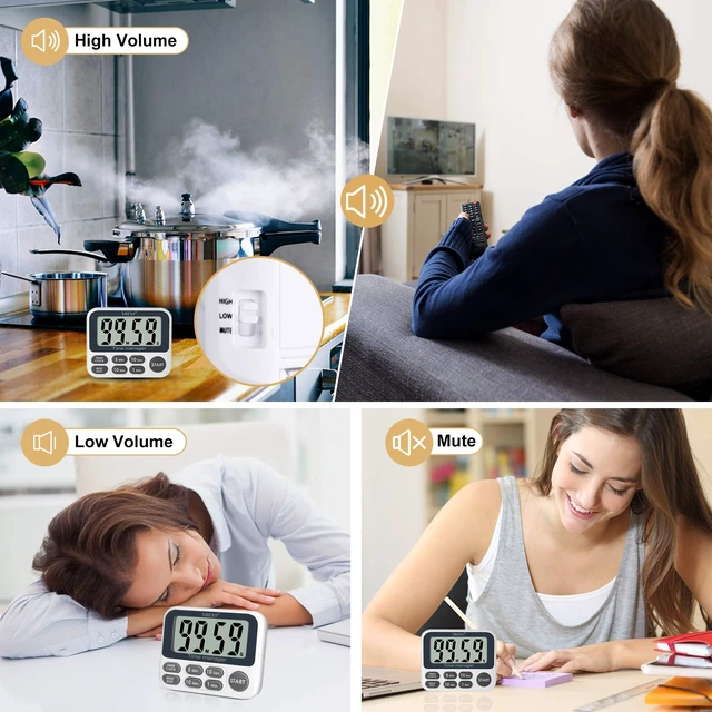 Alt view image 4 of 6 - Digital Kitchen Timer, Magnetic Countdown Up Cooking Timer | with Large LCD Display, Adjustable Volume, Loud Alarm & Strong Magnet for Teachers (Batteries Included)
