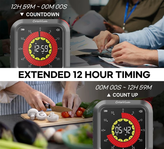 Alt view image 4 of 7 - Visual Digital Timer, Large Color Display & Rechargeable, Magnetic Back & Silent Mode, 12 Hours Countdown/Up Stopwatch Timer for ADHD, Kids, Classroom, Kitchen, Work Productivity (Gray)