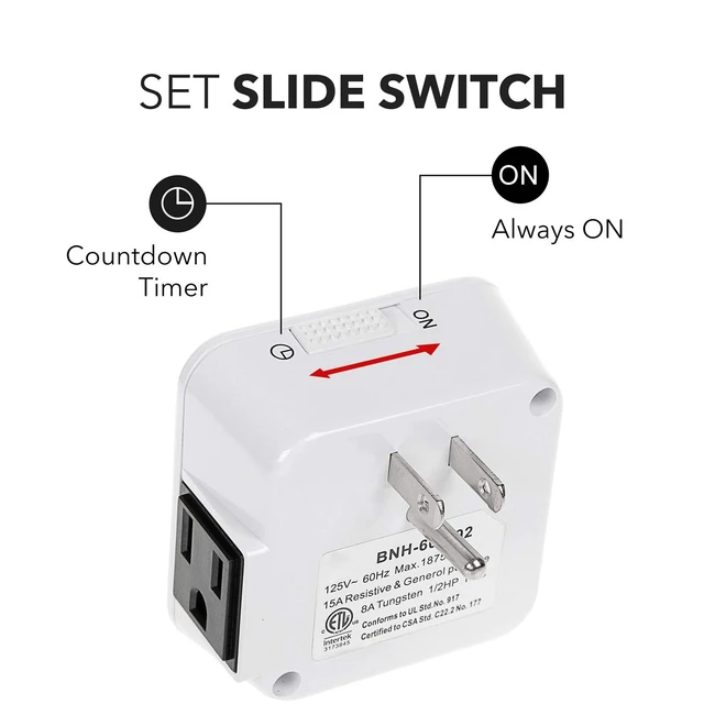 Alt view image 3 of 7 - 12 Hour Indoor Mechanical Accurate Countdown Timer, 3-Prong Grounded Outlet, 15 Minute Increments, Energy Saving for Kitchen, Phone Charger, Lamps, Holiday Decoration 1875W, 1/2 HP, ETL Listed