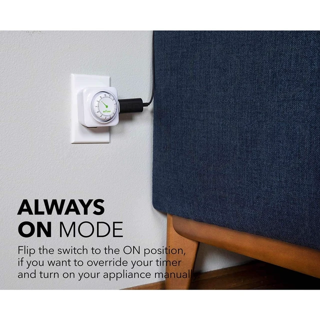 Alt view image 7 of 7 - 12 Hour Indoor Mechanical Accurate Countdown Timer, 3-Prong Grounded Outlet, 15 Minute Increments, Energy Saving for Kitchen, Phone Charger, Lamps, Holiday Decoration 1875W, 1/2 HP, ETL Listed