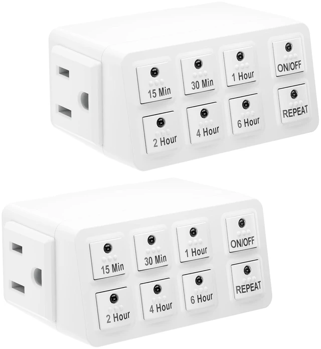 Main image of 2 Pack Indoor Countdown Timer with Repeat Function, 3-Prong | Heavy Duty Accurate Compact Size for Charger Vacation Security, 15A/1875W 12 HP ETL Listed