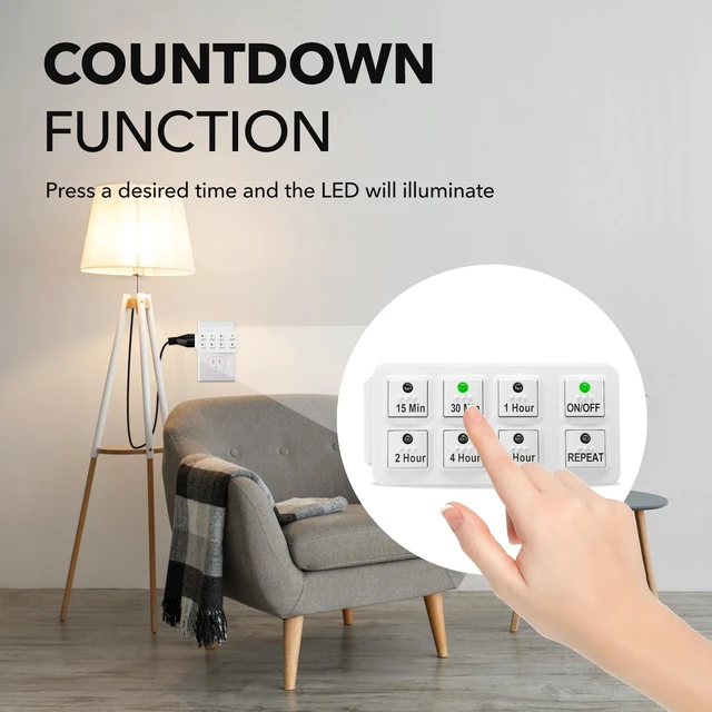 Alt view image 5 of 7 - 2 Pack Indoor Countdown Timer with Repeat Function, 3-Prong | Heavy Duty Accurate Compact Size for Charger Vacation Security, 15A/1875W 12 HP ETL Listed