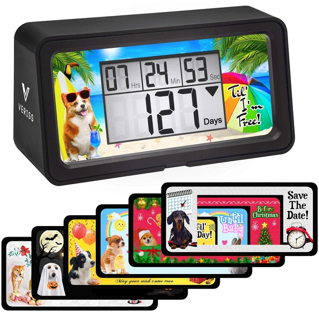 Main image of Digital 9999 Days Countdown Clock Timer with Backlight - Count Down Your Retirement, Wedding, Christmas, Vacation and All Calendar Event Dates in Your Life - Dog Collection (Black - 8 Frames)