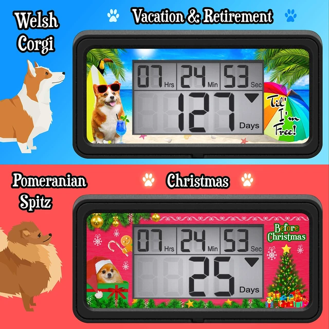 Alt view image 3 of 7 - Digital 9999 Days Countdown Clock Timer with Backlight - Count Down Your Retirement, Wedding, Christmas, Vacation and All Calendar Event Dates in Your Life - Dog Collection (Black - 8 Frames)
