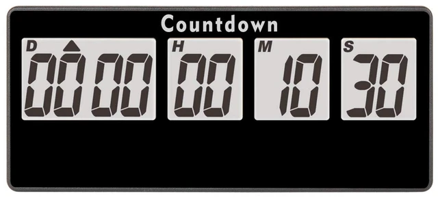 Main image of 9999 Day Digital Countdown Timer for Kitchen Office Desk LCD, Black | Magnetic back, 60-second alert, count-up after zero, pause and resume, classroom events, wedding dates, fridge and shelf use