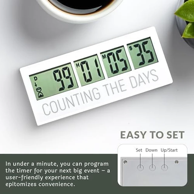 Alt view image 6 of 7 - Counting the Days Countdown Clock - Up to 999 Days LCD Digital Timer - Easy to Set & Read Reusable Count Down Timer for Retirement, Wedding, Christmas, Holiday,Baby Due Date,Birthday & More