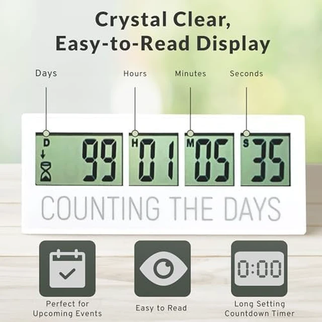Alt view image 4 of 7 - Counting the Days Countdown Clock - Up to 999 Days LCD Digital Timer - Easy to Set & Read Reusable Count Down Timer for Retirement, Wedding, Christmas, Holiday,Baby Due Date,Birthday & More