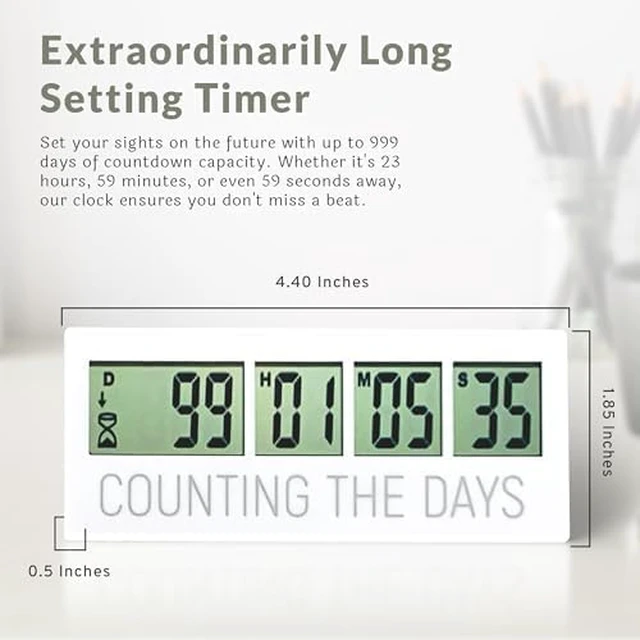Alt view image 3 of 7 - Counting the Days Countdown Clock - Up to 999 Days LCD Digital Timer - Easy to Set & Read Reusable Count Down Timer for Retirement, Wedding, Christmas, Holiday,Baby Due Date,Birthday & More