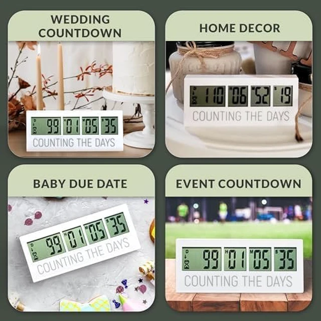 Alt view image 5 of 7 - Counting the Days Countdown Clock - Up to 999 Days LCD Digital Timer - Easy to Set & Read Reusable Count Down Timer for Retirement, Wedding, Christmas, Holiday,Baby Due Date,Birthday & More