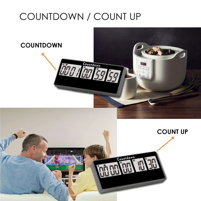 Alt view image 2 of 7 - 9999 Day Digital Countdown Timer for Kitchen Office Desk LCD, Black | Magnetic back, 60-second alert, count-up after zero, pause and resume, classroom events, wedding dates, fridge and shelf use