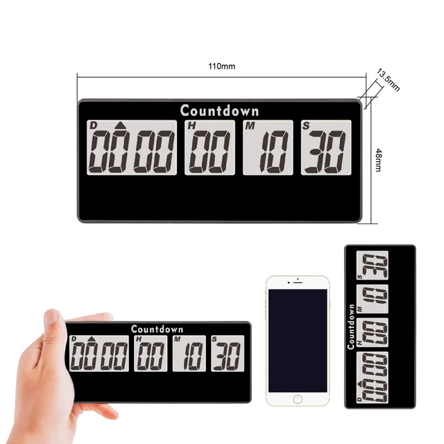 Alt view image 6 of 7 - 9999 Day Digital Countdown Timer for Kitchen Office Desk LCD, Black | Magnetic back, 60-second alert, count-up after zero, pause and resume, classroom events, wedding dates, fridge and shelf use