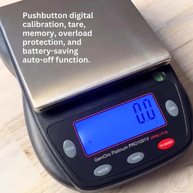 Alt view image 5 of 7 - Platinum PRO1001V Professional Jewelry Scale, 1000g x 0.1g | 1000g capacity with 0.1g readability; countertop or portable design for jewelry and precious-metal weighing.